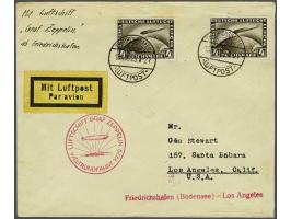 Around the World Trip of the Graf Zeppelin. Envelop franked with 4 mark dark brown from Friedrichshafen 15-8-1929 to Los Ange