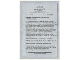Cijfer 5 cent blauw en Hulpuitgifte 10 op 12½ cent blauwzwart in strip van 3, 10 op 20 cent groen en 10 op 30 cent lilabruin 