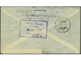 Fotomontage 36 cent op luchtpost envelop Leiden 1931 naar 3 schepen verstuurd (Baloeran, Marnix van St. Aldegonde en Patria) 