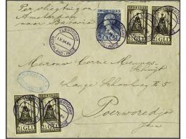Vliegtocht Nederland - Indië door Van der Hoop. Envelop w.b. luchtrecht voldaan met 2 paartjes Jubileum 1923 2½ gulden en bij