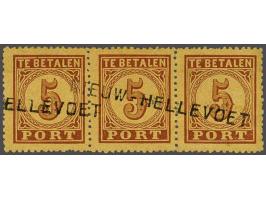 5 cent bruin op oranje type B in strip van 3 met volledig langstempel Nieuw-Hellevoet (door Van Unen niet gemeld), pracht ex.