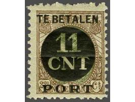 11 cent bruin en olijfgroen tanding 11½ x 11 met certificaat Vleeming 2018: Zegel met opdruk en tanding echt, originele gom e