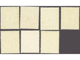 1 t/m 4 gulden tanding 12½ kleine gaten en 5 en 10 gulden tanding 12½ grote gaten met certificaten Moeijes 1984 en Vleeming 2