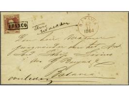 10 cent wijnrood op envelop lokaal te Batavia 29-11-1864 met geschreven terug zenden, overleden, vrijwel pracht ex. (zegel re