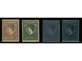 1 gulden doflila en 2½ gulden zwartblauw op wit en op blauw papier, nr. 59 miniem korter tandje onder, cat.w. 1300
