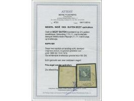 Buiten Bezit 2½ gulden zwartblauw met variëteit kopstaande opdruk op fragment, pracht ex. met certificaat Vleeming 2014, cat.