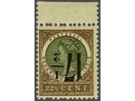 Nooduitgifte 17½ op 22½ cent oljif en bruin met variëteit kopstaande opdruk met velrand, pracht ex. (2 kortere tandjes onder)