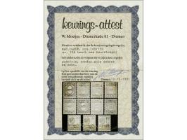 Jaarbeurs Bandoeng 1 t/m 20 cent met certificaat Moeijes 1991, nr. 156 keurstempeltje achterzijde en nr. 158 zonder gom (zoal