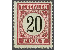 20 cent rood en zwart tanding 12½ x 12 type I met certificaat Muis 1998, origineel streepje in gom, cat.w. 450