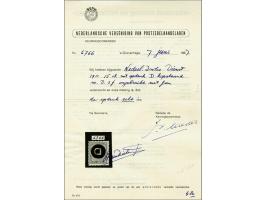 15 cent olijfbruin met variëteit kopstaande opdruk, pracht ex. met certificaat NVPH 1967, cat.w. 325