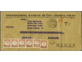 Unstamped cover from Serbalawan 20-9-23 to Medan 20-9-25. Postage due 80 cents (double rate?) paid with 822v-80a and 822z or 