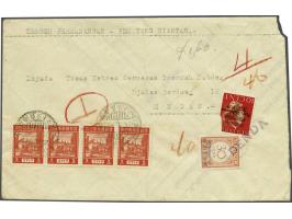 5 cent definitive (4x) on insufficiently stamped cover, Pematang Siantar 21-1-3 to Medan. Postage due 40 cents paid with 822v