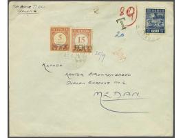 10 cent definitive on insufficiently stamped cover to Medan 20-9-19. Postage due 20 cents paid with 822v-80a and 822 or 833z-