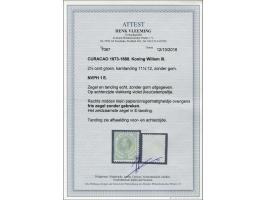 2½ cent groen tanding 11½ x 12, pracht ex. (violet stempeltje achterzijde en rechts 2 iets kortere tandjes) met certificaat V