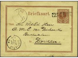 Briefkaart 12½ CENT op 15 cent koning Willem III, met rondstempel CURAÇAO 7/7 1877 naar Zierikzee, aankomststempel 2-letter 3