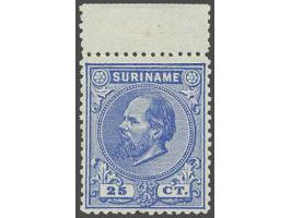 25 cent ultramarijn tanding 14 kleine gaten met velrand, pracht ex. met certificaat Moeijes 1993, cat.w. 350