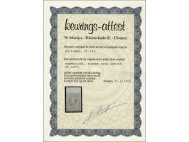 25 cent ultramarijn tanding 14 kleine gaten met velrand, pracht ex. met certificaat Moeijes 1993, cat.w. 350