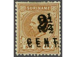 Hulpuitgifte 2½ op 50 cent oranjebruin tanding 12½ x 12 met variëteit dubbele opdruk, pracht ex. (boventanding minder mooi, z
