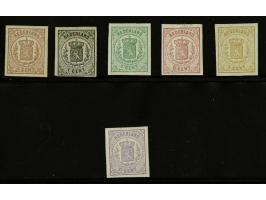 ½ t/m 2½ cent met variëteit geheel ongeperforeerd, (vrijwel) pracht ex. (nrs. 13v en 16v dunne plekjes, nr. 14v zonder gom en