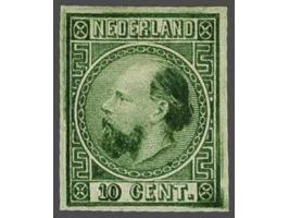 Ongetande kleurproef 10 cent type I door J.W. van Kempen te Voorschoten in groen, pracht ex.