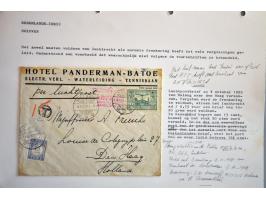 43 luchtpoststukken 1928-1939 van/naar Nederl.-Indië met port belast, vrijwel alle met beschrijving en documentatie in ringba