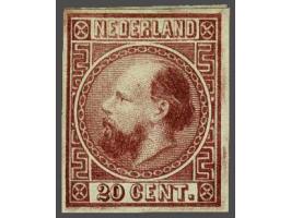 Ongetande kleurproef 20 cent type I door J.W. van Kempen te Voorschoten in helderrood, pracht ex.