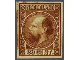 Ongetande kleurproef 20 cent type I door J.W. van Kempen te Voorschoten in bruin, pracht ex.
