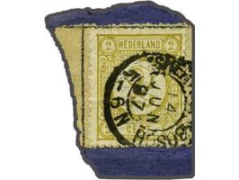 2 cent olijfgeel tanding 12½ grote gaten met kleinrondstempel 's Hertogenbosch 14-6-1897 op deel krantenbandje. Zegel is gebr