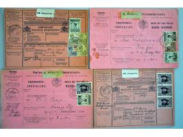 23 pakketkaarten met diverse frankeringen, alle naar de USA verzonden