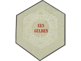 Stempelproef met goedgekeurd waardeinschrift door Joh. Enschedë te Haarlem 1 gulden in rood op grijze achtergrond met witte d