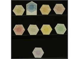 Ongetande kleurproeven zonder waardeinschrift compleet in 9 verschillende kleuren, (vrijwel) pracht ex. (nrs. T6f en T6g beid