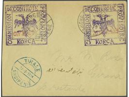 Provisional Issue Korce. Cachets 10 para and 25 para in violet and red on First Day Cover 27-3-1914 via Starove and Elbasan t