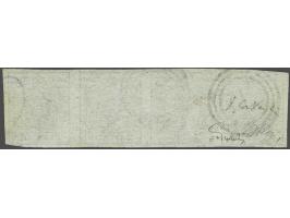 Coat of Arms 2 kreuzer black first printing on handmade paper in strip of 4, third stamp with plate error white spot near eag