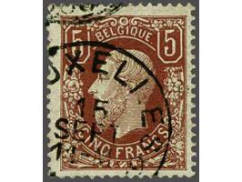 Leopold II 5 frank roodbruin met rondstempel Bruxelles, pracht ex., cat.w. 1900