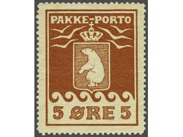 Pakkeporto 5 øre red brown perforated 12¼, very fine unmounted mint with 2002 Lasse Nielsen certificate, cat.v. 700+ (Facit n