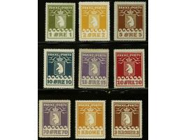 Pakkeporto 1 øre - 3 kroner perforated 11¼, very fine unmounted mint, cat.v. 3400. (Facit nrs. P4-P12, SEK 33.930)