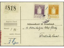 Pakkeporto 70 øre deep red violet and 1 krone yellow orange on parcel card Valby - Frederikshaab 4-4-1938, correct rate for p