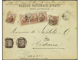 2 cent brownrosa (2 singles and strip of 3) on letter Banque Nationale d'Haïti Port-au-Prince 23 dec 97, transit New York to 