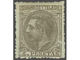 Alfonso XII 4 pesetas lilac grey, fine (tiny thin spot behind hinge remnant), cat.v. 750
