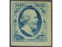 5 cent blauw plaat IV pos. 75, pracht ex. met volle originele gom (iets getint) en miniem hoekvouwtje en gesigneerd Koopman