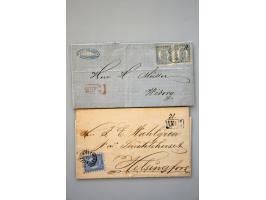 6 poststukken met serpentine-tandingen en damesbriefje naar Helsingfors 1862 met 10 kopeken bruin en blauw Rusland