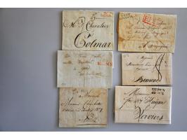 voorfilatelie, 6 brieven met departementstempels w.b. 96 Eupen en P.94P. Louvain met tevens Frans stempel P.P.R.R. in kastje 