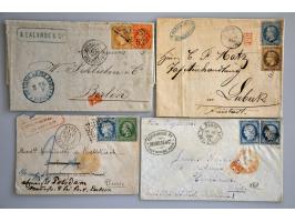 3 brieven 1869-1871 naar Duitsland met 30 centimes (beport met 20 Pf.), 2 ex. met 50 centimes frankering en 1 ex. naar de USA