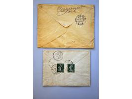 2 stamps 5 cent. Sage on reverse small cover Roussillon-Anjou 5.3.08 with OR in circle (rural post) and cover with 10 cent. S