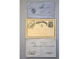 Postcard Tarieta de Sevicio in black and green, folded letter 1863 from the British postoffice in Valparaiso to France and le