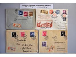 ca. 120 post(waarde)stukken 1939-1945 w.b. aangetekend, veldpost, brief naar de USA 9.VIII.39 met 37 zegels etc. in doosje