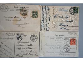 ca. 85 prentbriefkaarten met treinstempels veelal in combinatie met langstempels in klein album