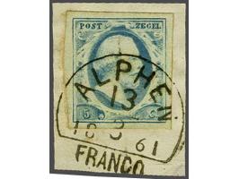 Alphen C (Ey 300) op 5 cent blauw plaat IV pos. 44 op fragment, pracht ex,