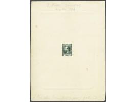 Goedgekeurde stempelproef 5 cent type I in groen op wit karton met aan 4 zijden verhoogde randen van 135x180 mm, pracht ex. (