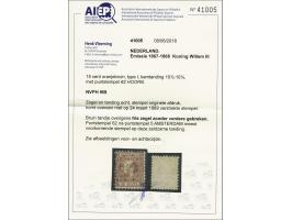 15 cent oranjebruin type I tanding 10½ x 10¼, pracht ex. met certificaat Vleeming 2018: Bruin tandje overigens fris zegel zon